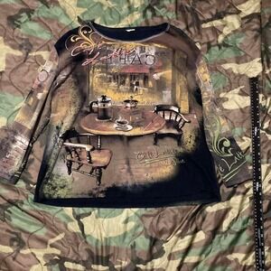 Women's Cafe Latte‎ all over print still art 3/4 sleeve blouse size XL